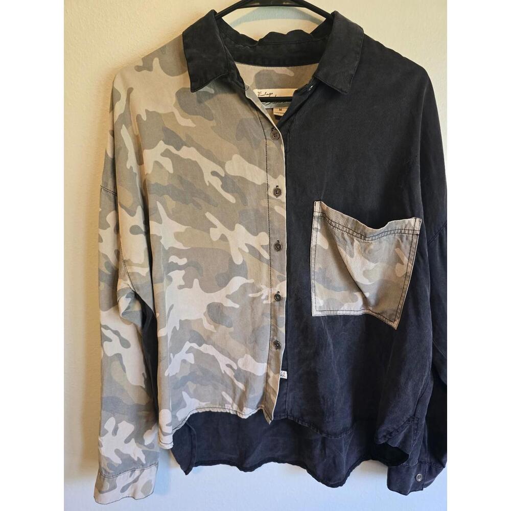 Vintage Havana Camouflage/Black Colorblock LongSleeve Buttondown(M)